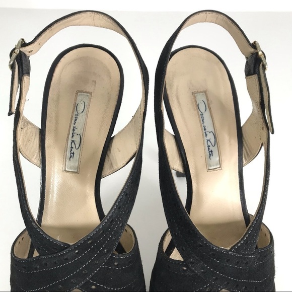 Oscar de la Renta Suede Leather Peep Toe Sandals Heels SIZE 38 - Picture 14 of 16